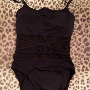 Chic Black Bathing Suit with Mesh Middle